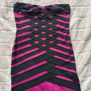 Strapless Pink and Black Bandage Bodycon Dress